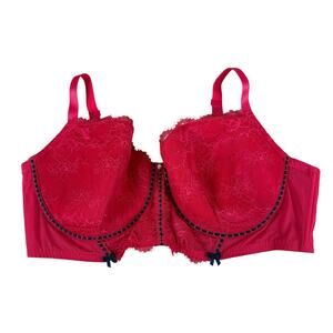 Adore Me Yara Demi Bra Women Size 46DD Soft Lace Ribbon Bow Contour Red Feminine